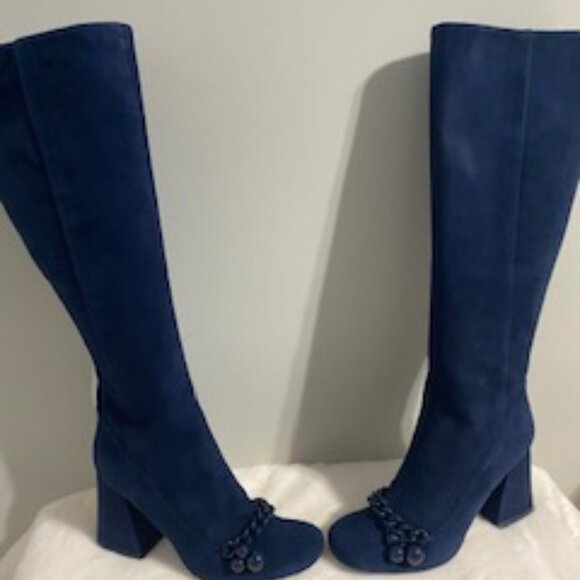Tory Burch Addison 95 MM Boots Addison Suede Royal Navy Blue Size 10.5 Boot - Picture 3 of 6